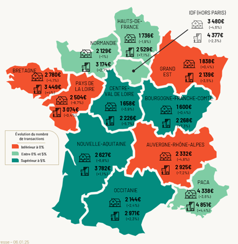 Carte des prix immobiliers en France