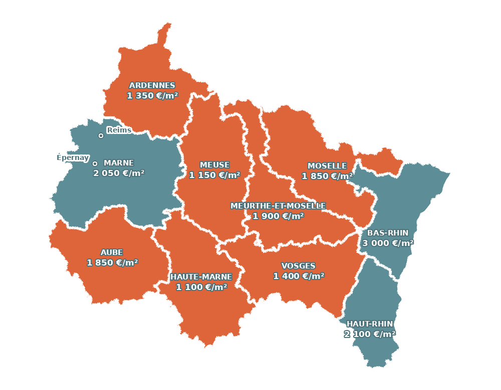 Carte des prix immobiliers dans le Grand Est